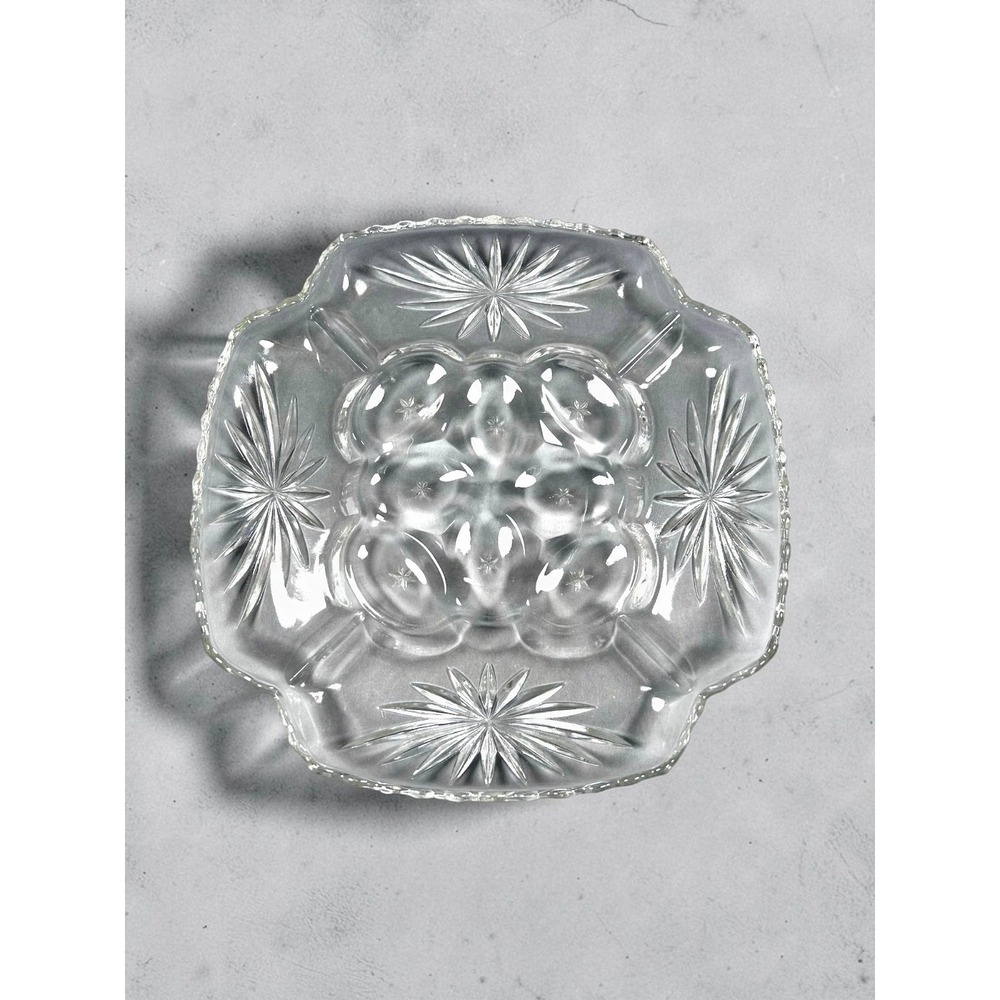 Anchor Hocking Deviled Egg Serving Plate Pressed Glass| 12" x 12" Vintage